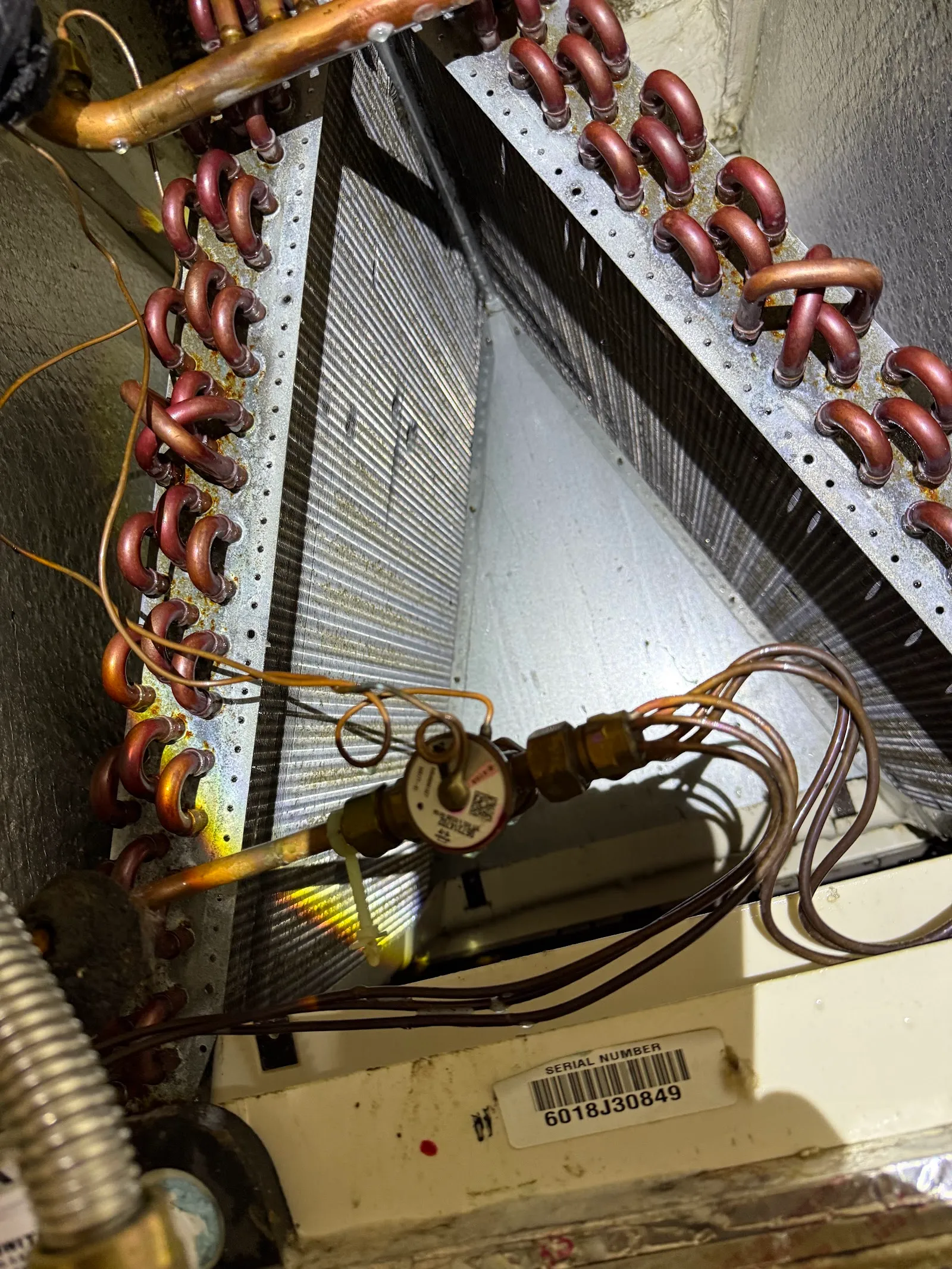 An evaporator coil with copper lines